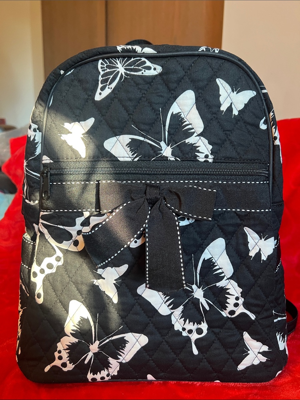 Black Quilted Butterfly Backpack with Bow Accent - Women Bags